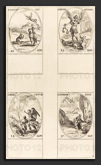 Jacques Callot (French, 1592 - 1635), St. Wenceslas; St. Michael, Archangel; The Guardian Angel; St. Jerome, etching