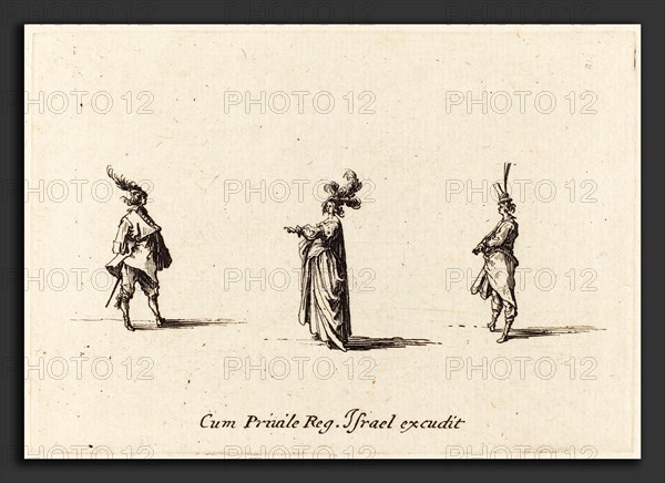 Jacques Callot (French, 1592 - 1635), Lady with Plumed Hat, and Two Gentlemen, probably 1634, etching