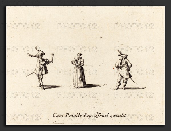 Jacques Callot (French, 1592 - 1635), Lady with Wine Bottle, and Two Gentlemen, probably 1634, etching