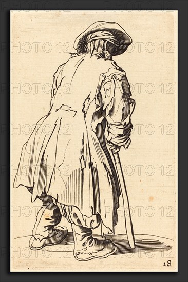 after Jacques Callot, Old Beggar with One Crutch, etching