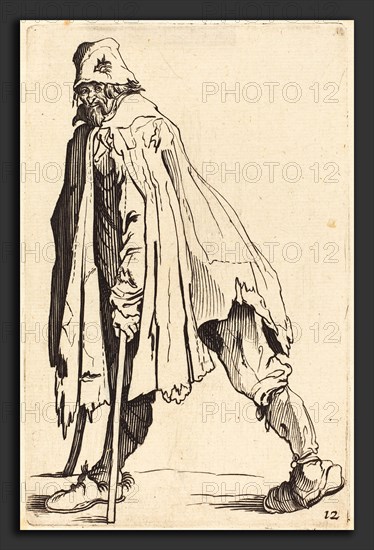 after Jacques Callot, Beggar with Crutches and Cap, etching