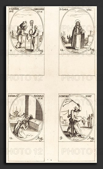 Jacques Callot (French, 1592 - 1635), St. Alexander Carbonarius; St. Clare; St. Digna and Companions; St. Concordia, etching