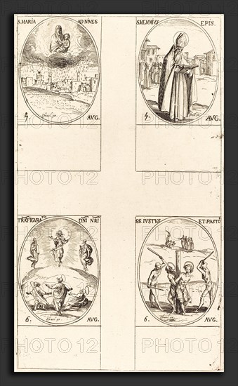 Jacques Callot (French, 1592 - 1635), St. Mary of Snow; St. Memmius, Bishop; The Transfiguration; Sts. Justus and Pastor, etching