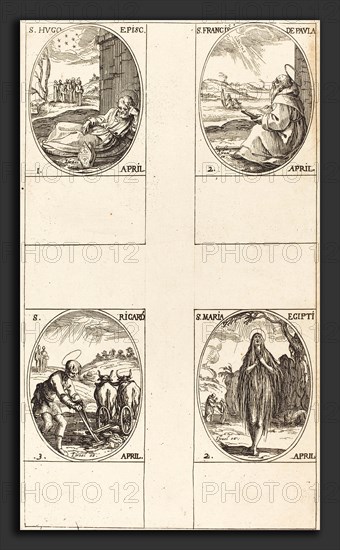 Jacques Callot (French, 1592 - 1635), St. Hugo; St. Francis of Paula; St. Mary of Egypt; St. Richard, etching