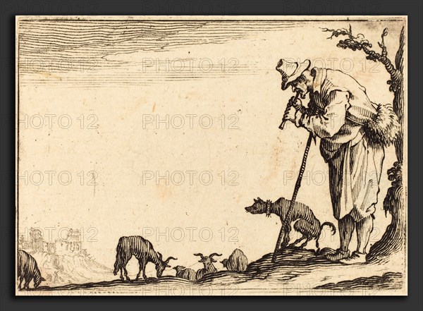 Jacques Callot (French, 1592 - 1635), Shepherd Playing Flute, c. 1617, etching