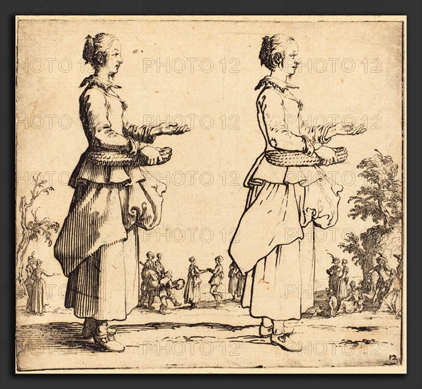Jacques Callot (French, 1592 - 1635), Peasant Woman with Basket, in Profile,  Facing Right, 1617 and 1621, etching