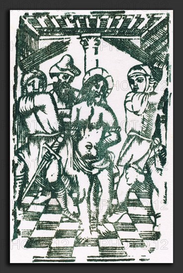 Probably French 16th Century, The Flagellation, woodcut in green