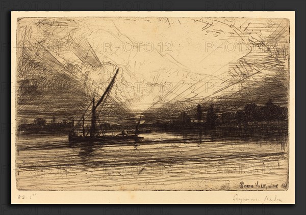 Francis Seymour Haden (British, 1818 - 1910), Sunset on the Thames, in or after 1865, etching and drypoint