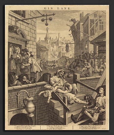 William Hogarth (English, 1697 - 1764), Gin Lane, 1751, etching and engraving