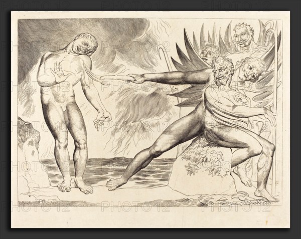 William Blake (British, 1757 - 1827), The Circle of the Corrupt Officials; the Devils Tormenting Ciampolo, 1827, engraving