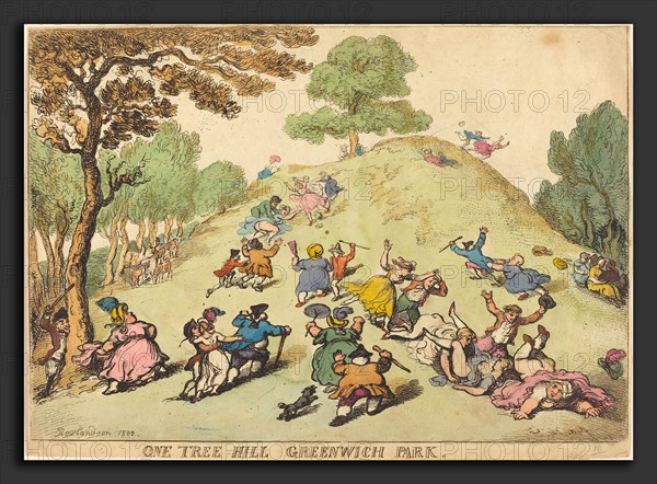 Thomas Rowlandson (British, 1756 - 1827), One Tree Hill, Greenwich Park, 1802, hand-colored etching