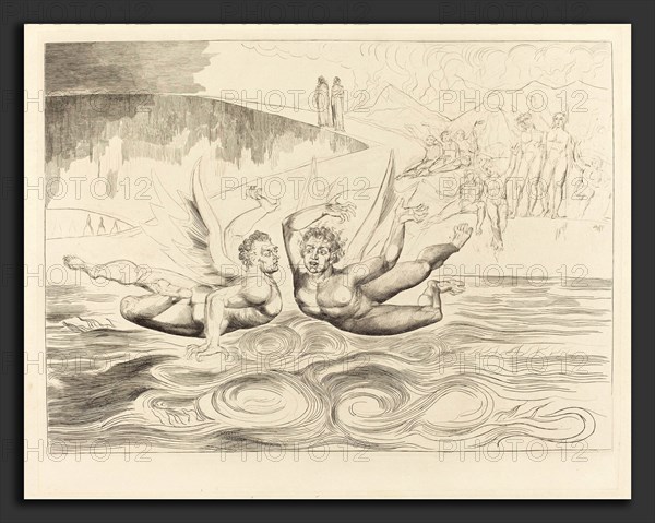 William Blake (British, 1757 - 1827), The Circle of the Corrupt Officials; the Devils Mauling Each Other, 1827, engraving