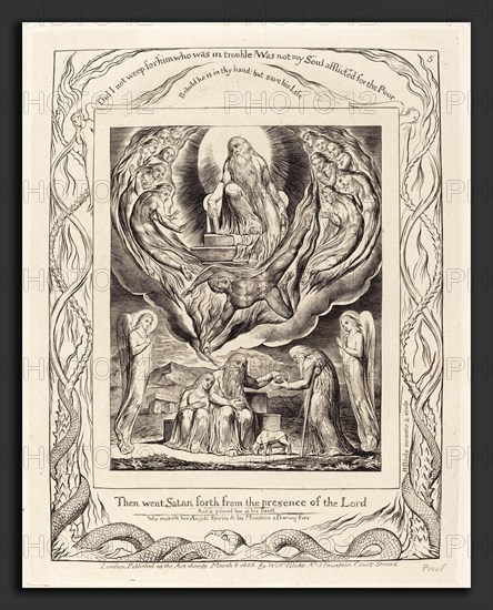 William Blake (British, 1757 - 1827), Satan Going Forth from the Presence of the Lord, 1825, engraving on India paper