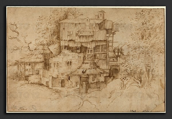 Circle of Giorgione (Italian, 1477-1478 - 1510), Rustic Houses Built among Ruins, 1510-1513, pen and brown ink on laid paper