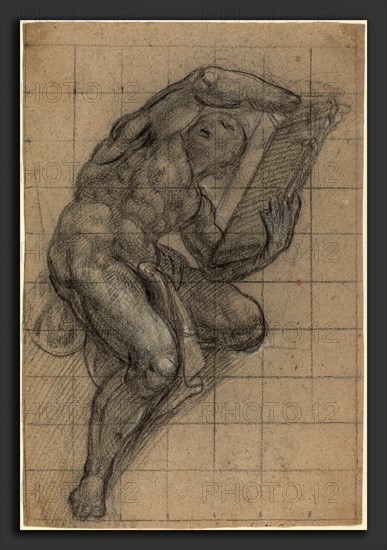 Lattanzio Gambara (Italian, c. 1530 - 1574), Study for a Prophet, 1567-1573, black chalk with white heightening on laid paper; squared for transfer