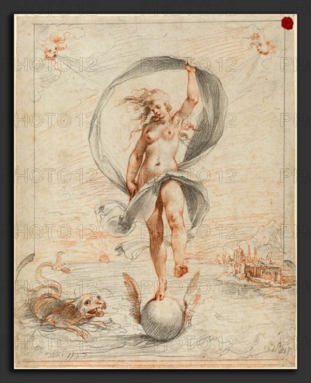 Giuseppe Cesari, called Cavaliere d'Arpino (Italian, 1568 - 1640), Allegorical Figure, probably c. 1588, black and red chalk on laid paper