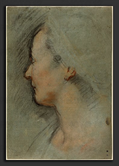 Federico Barocci (Italian, probably 1535 - 1612), Head of a Woman, c. 1584, colored chalks with some stumping on blue laid paper