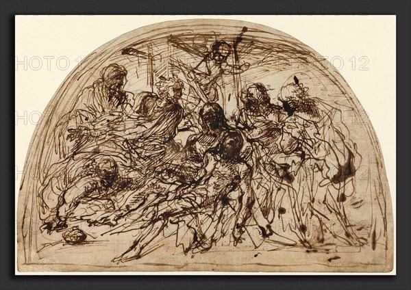 Alvise dal Friso (Italian, c. 1544 - 1609), The Lamentation with Saints, c. 1580, pen and brown ink on laid paper
