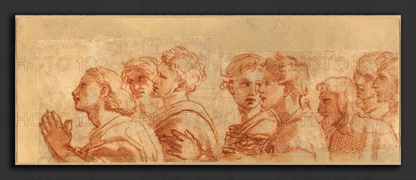 Raphael (Italian, 1483 - 1520), Eight Apostles, c. 1514, red chalk over stylus underdrawing and traces of leadpoint on laid paper, cut in two pieces and rejoined; laid down