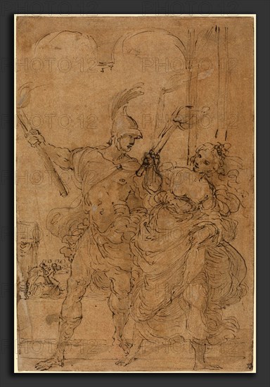 Lodovico Carracci (Italian, 1555 - 1619), Alexander and ThaÃ¯s Setting Fire to Persepolis, probably c. 1592, pen and brown ink with brown wash and white heightening on paper washed orange-brown
