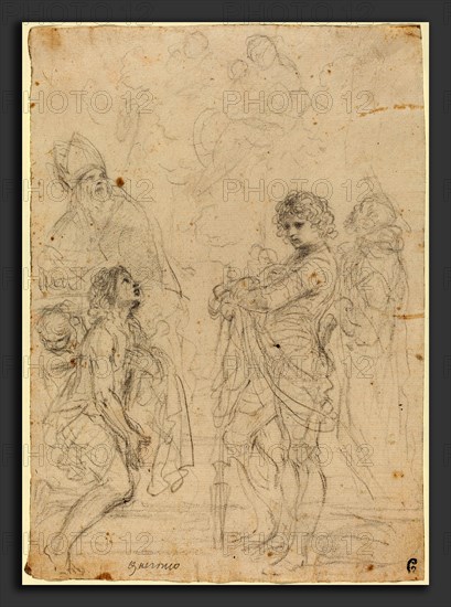 Giovanni Francesco Barbieri, called Guercino (Italian, 1591 - 1666), Madonna and Child with Saints Gimignano, John the Baptist, George and Peter Martyr, black chalk on laid paper