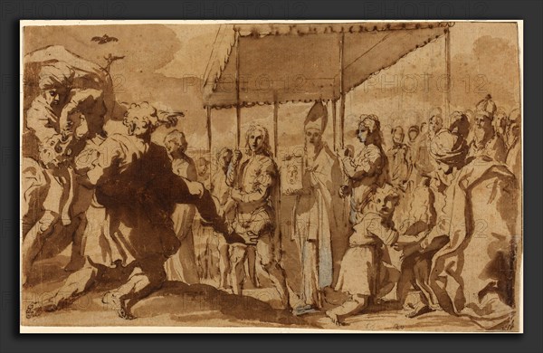 Elisabetta Sirani (Italian, 1638 - 1665), The Deliverance of the Demoniac of Constantinople by Saint John Chrysostom, c. 1650, pen and brown ink and brown washes heightened with white