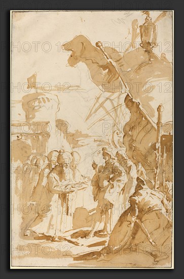 Giovanni Battista Tiepolo (Italian, 1696 - 1770), Capitulation of a Town, pen and brown ink with brown wash over black chalk on laid paper