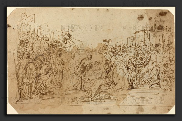 Attributed to Donato Creti (Italian, 1671 - 1749), The Adoration of the Magi [recto], pen and brown ink with brown wash on laid paper