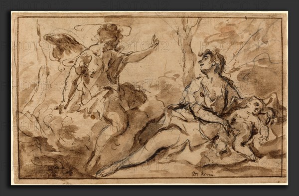 Sebastiano Ricci (Italian, 1659 - 1734), The Angel Appearing to Hagar and Ishmael, 1726-1727, pen and brown ink and brown wash over black and red chalk on laid paper