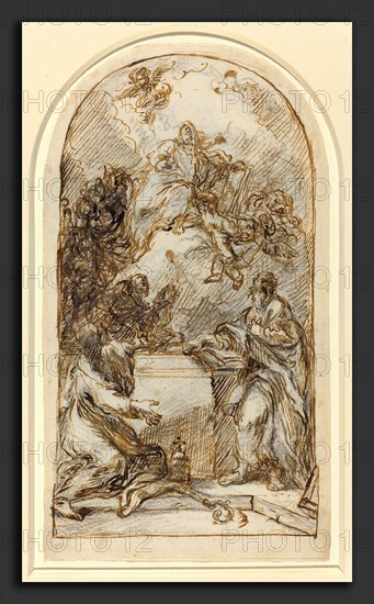 Pietro Roselli (Italian, c. 1700 - 1771 or after), The Apotheosis of Saint Mark [recto and verso], pen and brown ink over black chalk