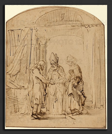 Studio of Rembrandt van Rijn, The Betrothal of the Holy Virgin, pen and brown ink with brown wash on laid paper