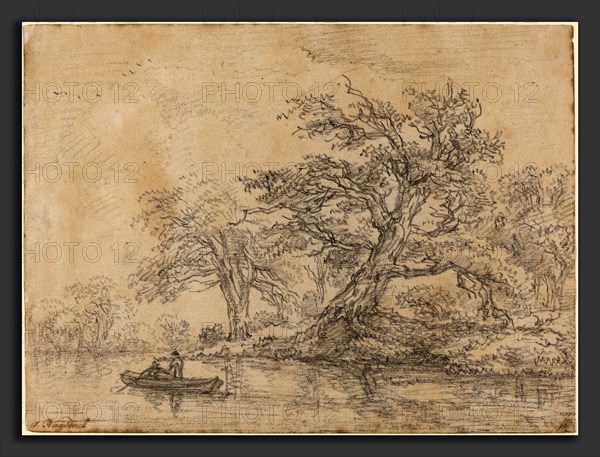 Jacob van Ruisdael (Dutch, c. 1628-1629 - 1682), Old Trees along a Bank, late 1640s, black chalk
