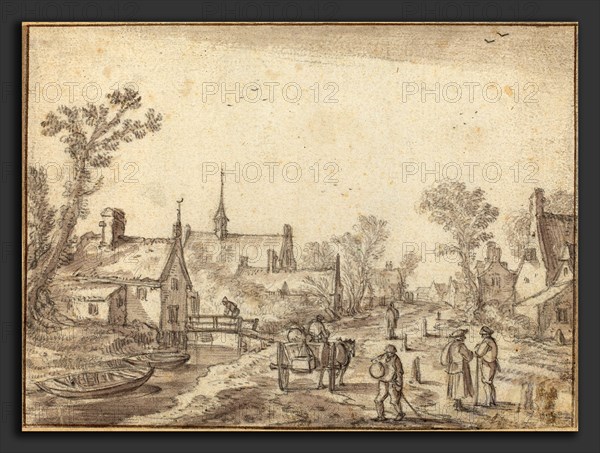 Esaias van de Velde I (Dutch, c. 1590 - 1630), The Village Street, black chalk with brown and gray wash on laid paper