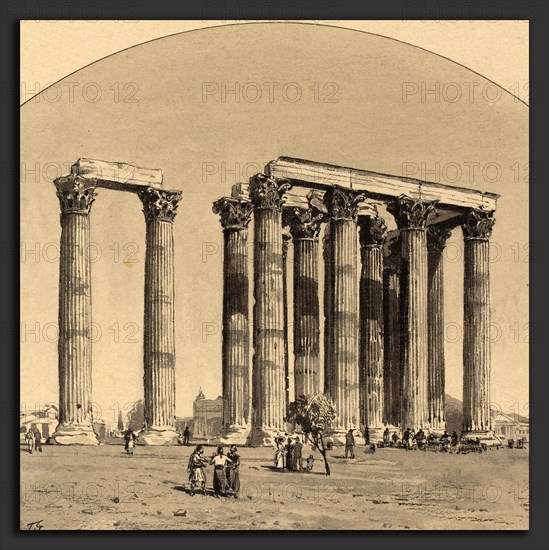 Themistocles von Eckenbrecher (German, 1842 - 1921), Temple of Olympian Zeus, 1890, pen and black ink and watercolor over black chalk with touches of graphite