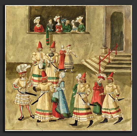 German 16th Century, Masquerade, c. 1515, pen and brown ink with watercolor on laid paper