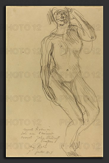 Auguste Rodin, Seated Female Nude Looking Forward, French, 1840 - 1917, 1908, graphite on folded paper