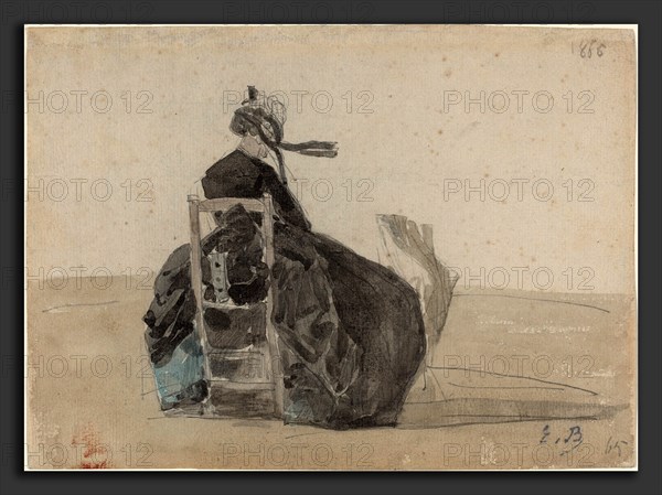 EugÃ¨ne Boudin (French, 1824 - 1898), Seated Lady in Black, Trouville, 1865, watercolor and graphite on laid paper; laid down