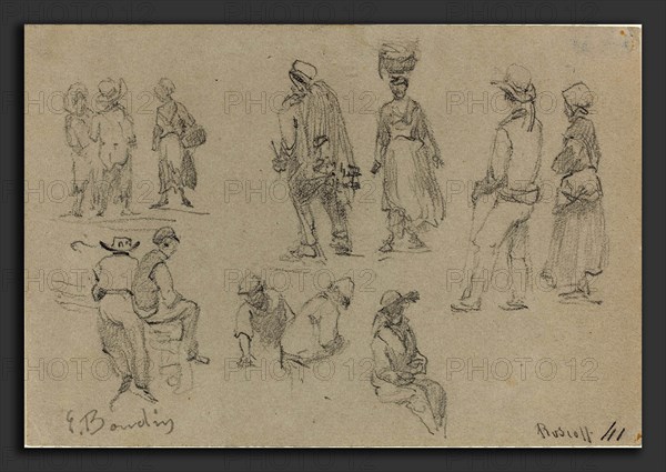 EugÃ¨ne Boudin (French, 1824 - 1898), Provincial Figures, graphite on gray wove paper