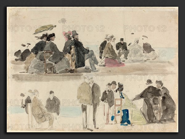 EugÃ¨ne Boudin (French, 1824 - 1898), Ladies and Gentlemen on the Beach, in Two Registers, c. 1865, watercolor over graphite