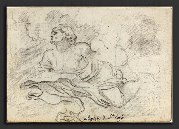 Augustin Pajou after Charles Mellin (French, 1730 - 1809), Angel from the Assumption [recto], 1752-1756, black chalk on laid paper