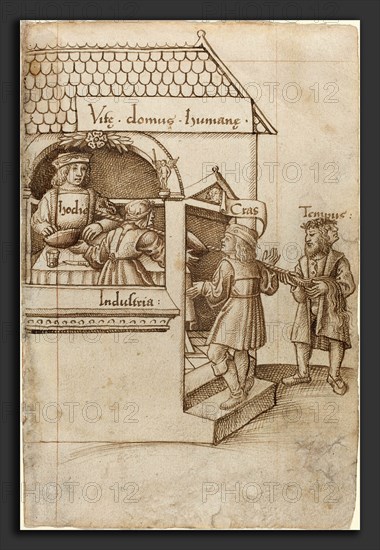 French early 16th century, "Do Not Sit on the Grain Measure" [fol. 12 recto], c. 1512-1515, pen and brown ink on laid paper
