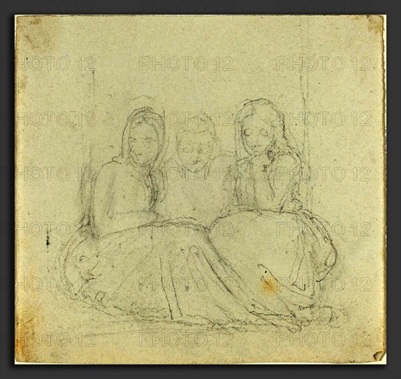 John Flaxman (British, 1755 - 1826), Three Seated Female Figures, graphite