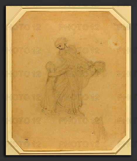 John Flaxman (British, 1755 - 1826), Adult and Two Children, graphite and pen and gray ink