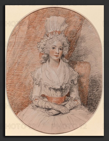 John Hoppner (British, 1758 - 1810), Miss Frances Beresford, c. 1784-1785, black, red, and white chalks over graphite on pink washed paper