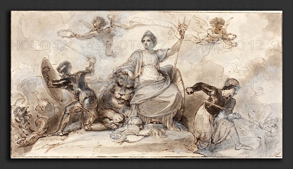 Robert Smirke (British, 1752 - 1845), Patriotic Fund, pen and brown ink with gray wash heightened with white on laid paper