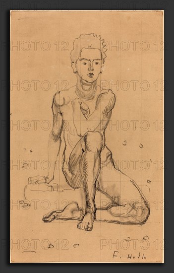 Ferdinand Hodler, Hector Posing Nude, Swiss, 1853 - 1918, 1901, graphite, squared, on wove paper