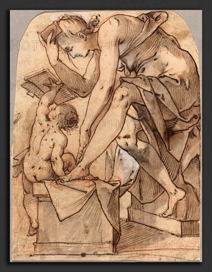 Joseph Heintz the Elder (Swiss, 1564 - 1609), The Toilet of Venus, c. 1590, pen and ink over red and black chalk with wash and heightening on laid paper
