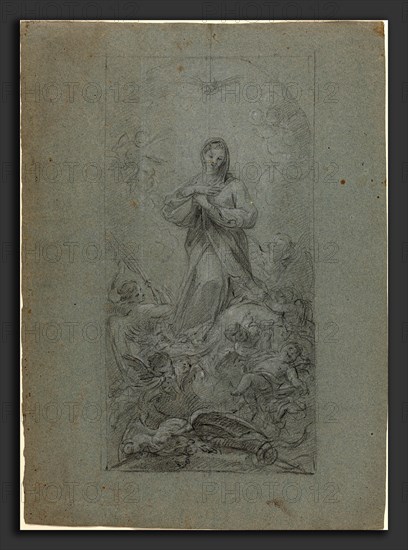 Martino Altomonte (Austrian, 1657 - 1745), The Virgin Immaculate, 1726-28?, black chalk heightened with white on blue paper
