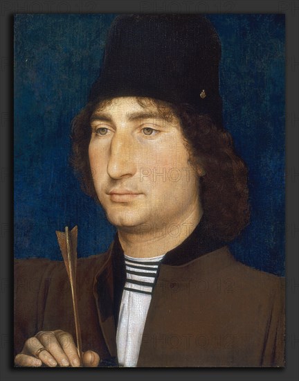 Hans Memling, Portrait of a Man with an Arrow, Netherlandish, active c. 1465 - 1494, c. 1470-1475, oil on panel
