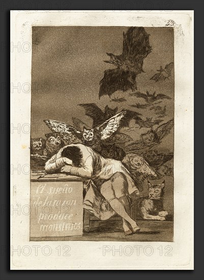 Francisco de Goya, El sueno de la razon produce monstruos (The Sleep of Reason Produces Monsters), Spanish, 1746 - 1828, published 1799, etching and aquatint